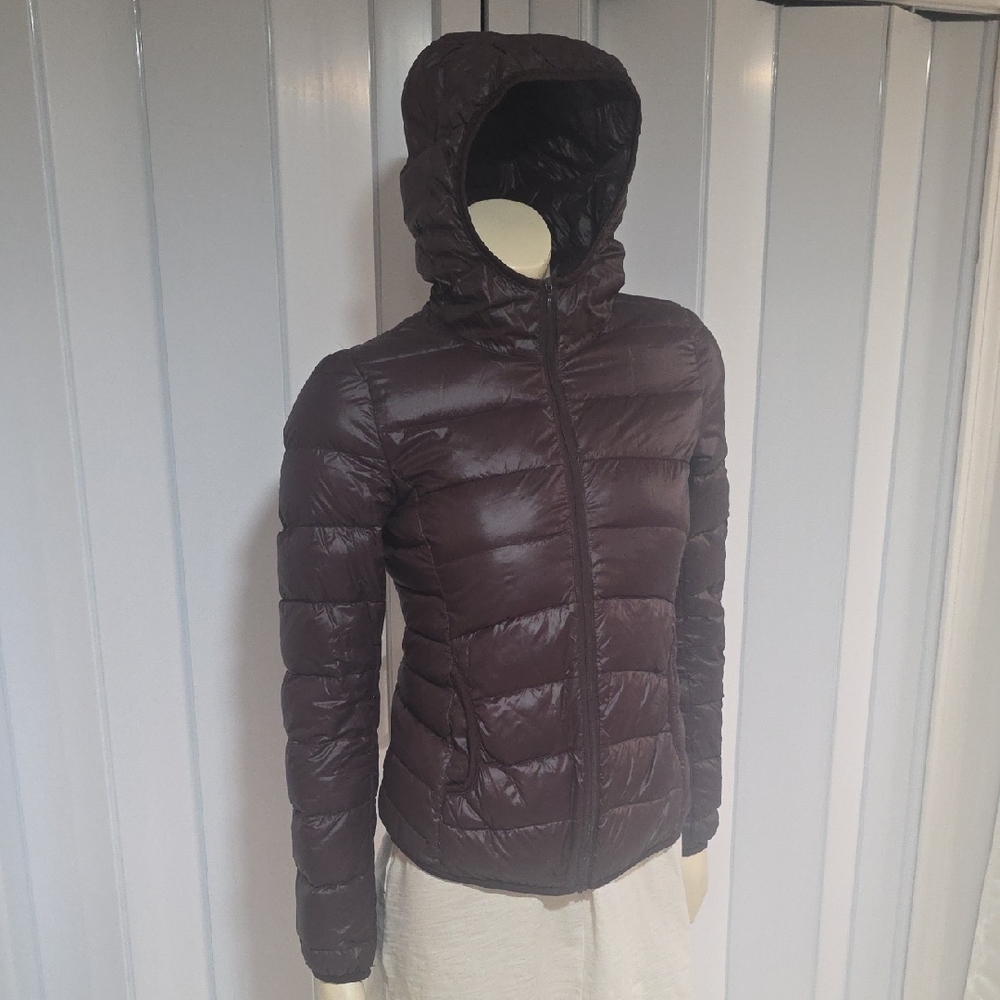 Ambiance Burgundy Hooded Puffer Jacket Packable Womens Small